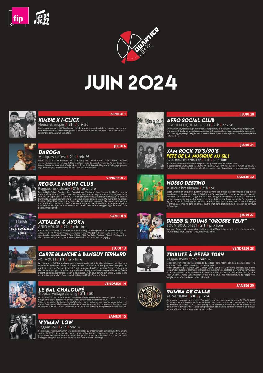 Programmation Quartier Libre - Juin 2024